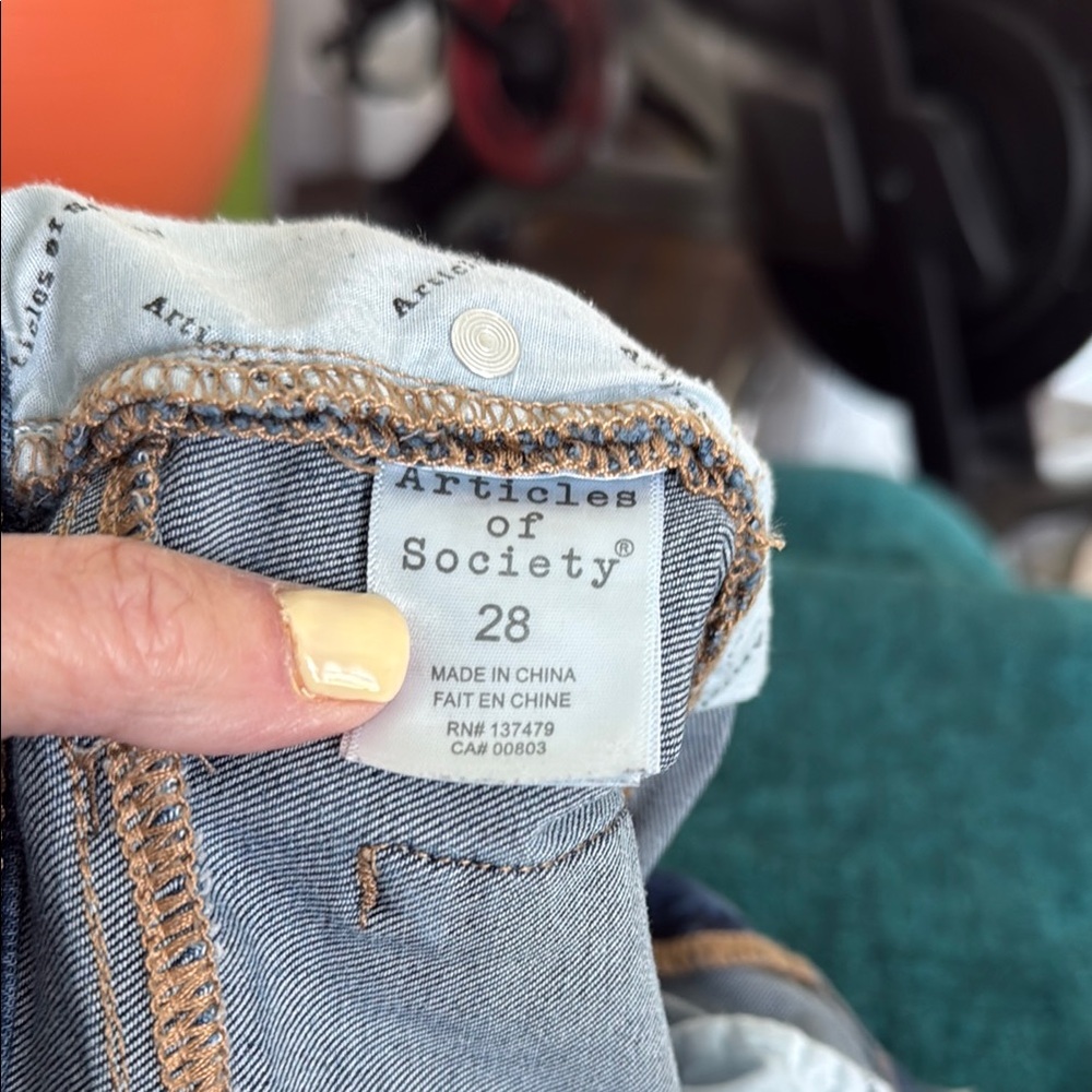 Articles Of Society Blue Jean Shorts with Distressed Hem - Picture 2 of 5